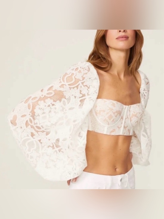 Bronx And Banco Santorini Lace Bralette White Lace Puff-Sleeve Crop Sz: 8